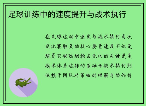 足球训练中的速度提升与战术执行